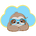 Cartoon sloth wearing blue glasses with a blue cloud background